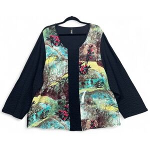 Khangura Tunic Top Black Multicolor 2X Lagenlook Art To Wear